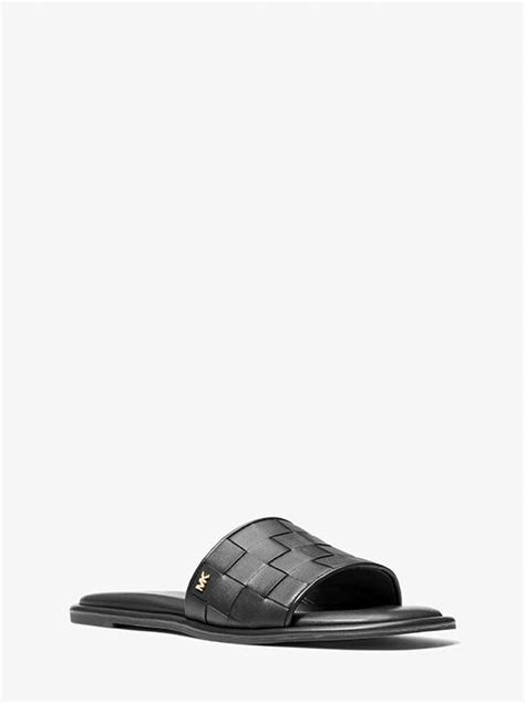 michael kors hayworth woven leather slide sandal|Hayworth Woven Leather Slide Sandal .